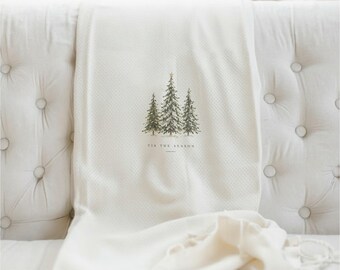 Tis The Season 3 Tree Christmas Throw Blanket Woven Cotton