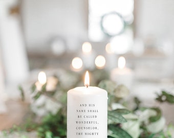 Pillar Candle - Isaiah 9:6 - Handmade in USA, Christmas, House warming gift,