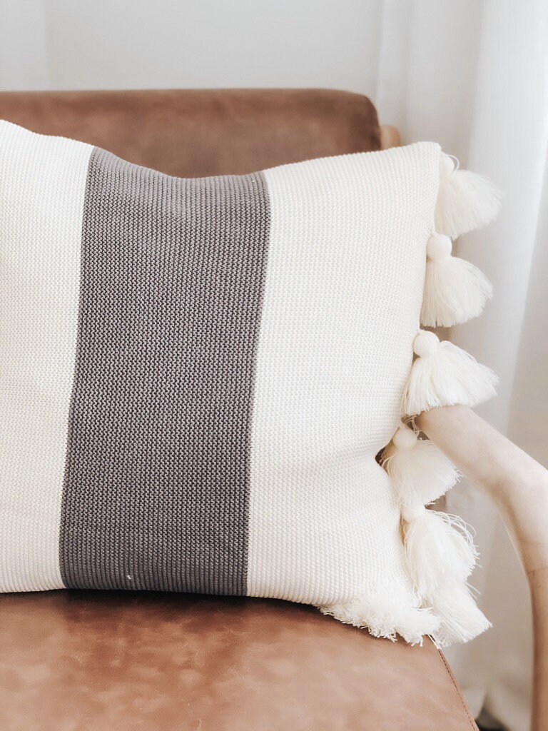 Gray tassel pillow hot sale