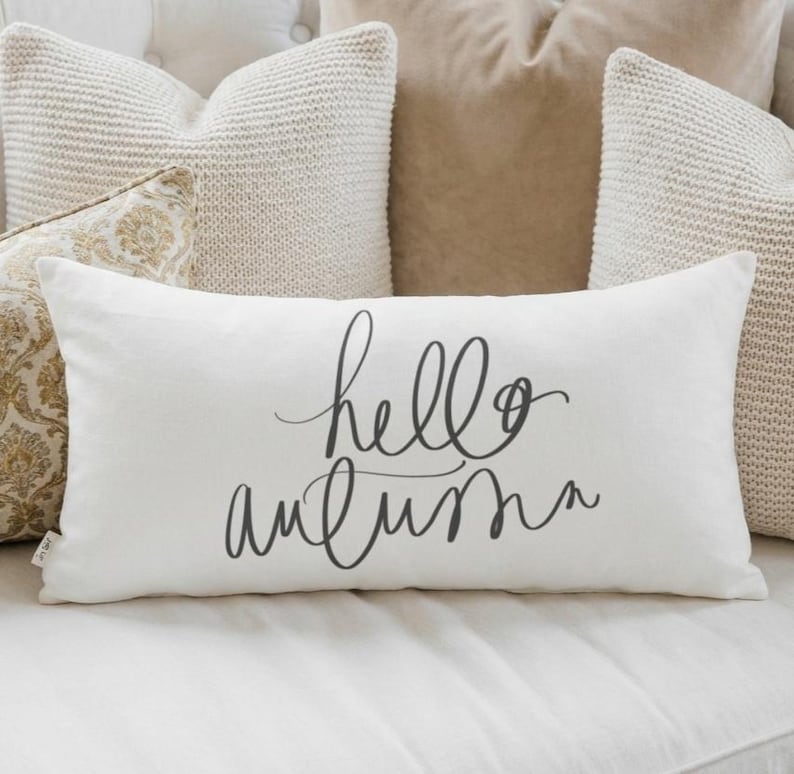 Lumbar Pillows - Hello Autumn | Cottagecore Housewarming Gift, Hello Autumn Lumbar Pillow, Cozy Home Lumbar Pillow, Autumn Home Decor Gift afbeelding 1