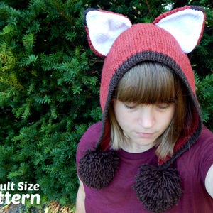 Adult Fox Hat - Fayvel Fox Pattern : Knitting Pattern, Knit Adult Hat, Knit Teen Hat, Fall Knit Hat, Fox Cosplay