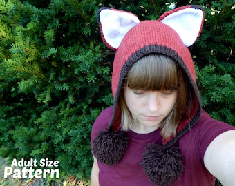 Adult Fox Hat - Fayvel Fox Pattern : Knitting Pattern, Knit Adult Hat, Knit Teen Hat, Fall Knit Hat, Fox Cosplay