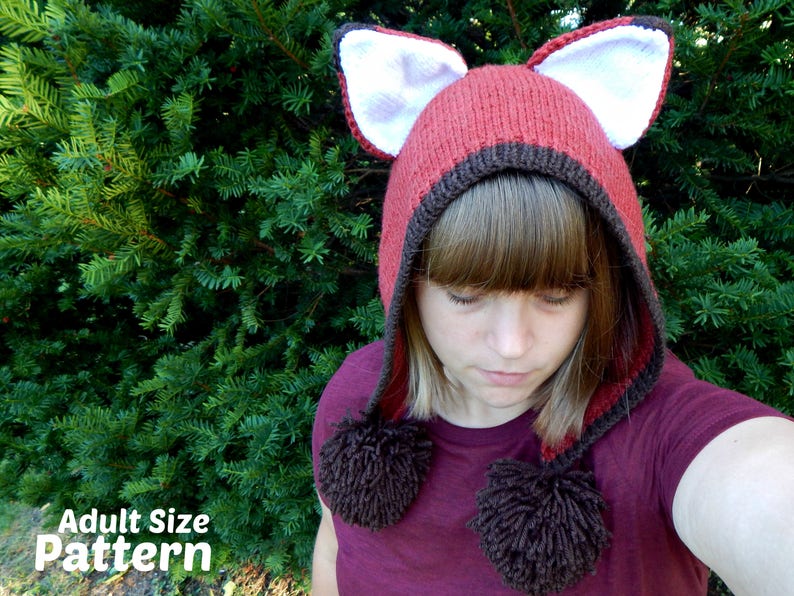 Adult Fox Hat Fayvel Fox Pattern : Knitting Pattern, Knit Adult Hat, Knit Teen Hat, Fall Knit Hat, Fox Cosplay image 1