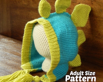 Adult Knit Dinosaur Hat - Stegosaurus Pattern : Knitting Pattern, Knit Adult Hat
