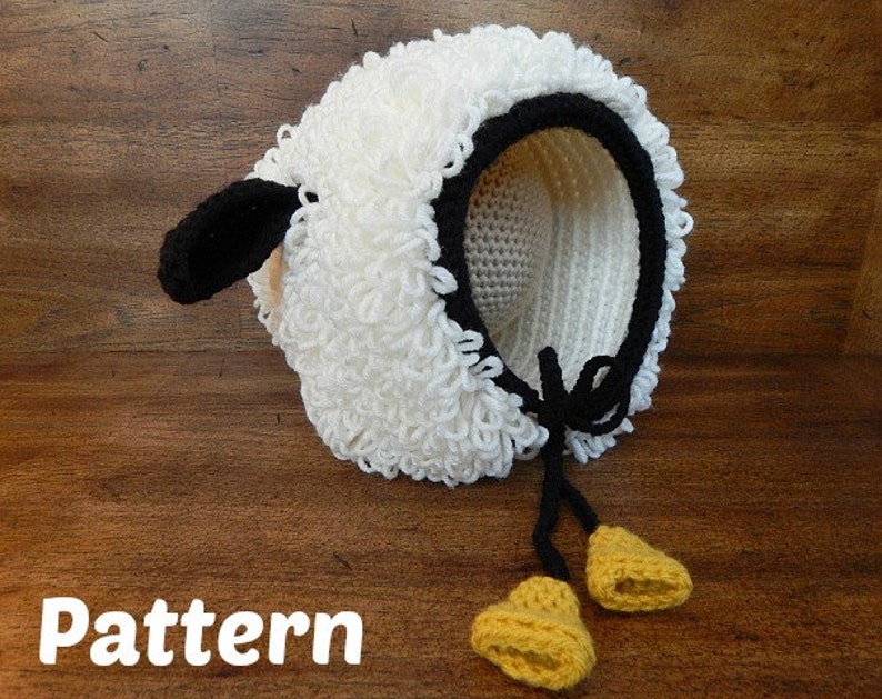 Crochet Hat Pattern : Loopy Ewe Bonnet, Baby Bonnet, Lamb Hat, 3-6 Month Hat, Toddler Hat, Child Hat, Bonnet Hat image 1