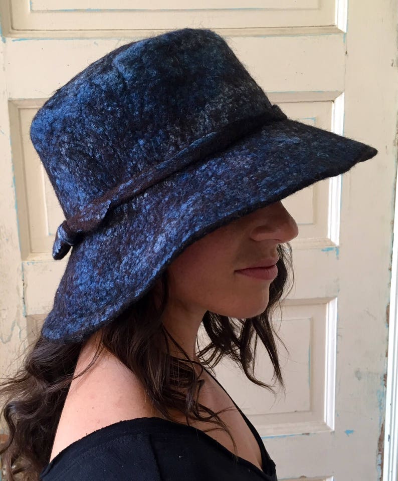 Hand Felted Hat Indigo Felt Hat Blue Wool Hat Felted Indigo Etsy