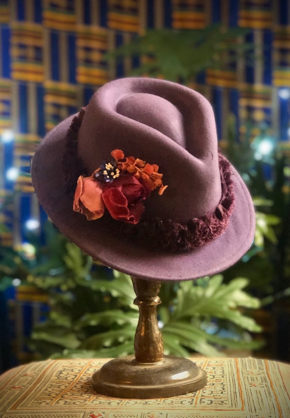 Purple Fedora Felt Fedora With Flowers 