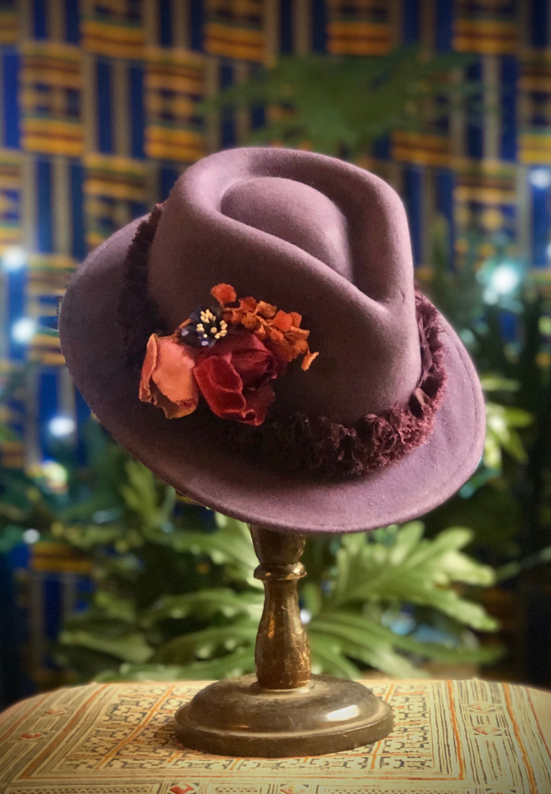 Purple Fedora Felt Fedora With Flowers 