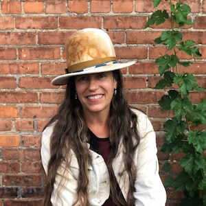 Open Crown Hat, Distressed Open Crown, White Felt Hat, Rust Print, Rust-Dyed Hat, Fedora, Fashion Hat, Unique Hat, Western Hat