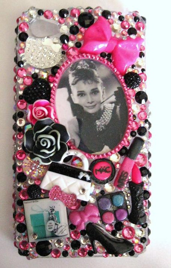 Items similar to Custom Made Bling Cell Phone Case - iPhone 4, Audrey ...