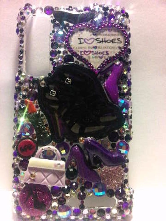 Items similar to Custom Made Bling Cell Phone Case - Droid 3, Purple ...