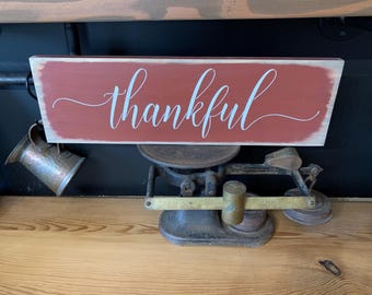 Handmade Thankful Wood Sign, Farmhouse Style (18" x 5 1/2")