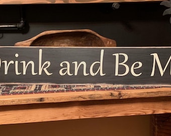 Handmade Distressed Wooden Sign, Eat Drink Merry, 60 Inch Long Home Decor