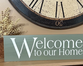 Handmade Welcome to Our Home Wood Sign (18” x 5.5”) Distressed Finish Option