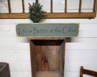 Handmade Wooden Cabin Sign, Distressed Finish (24” x 5.5”)
