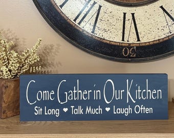 Handmade Wooden  Sign, "Kitchen Gathering (18" x 5.5") Family Together