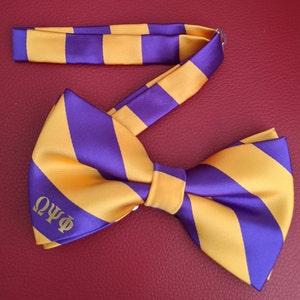 Striped Omega Pre-Tied Bow Tie inspired by Omega Psi Phi Fraternity, Inc 1911 image 1