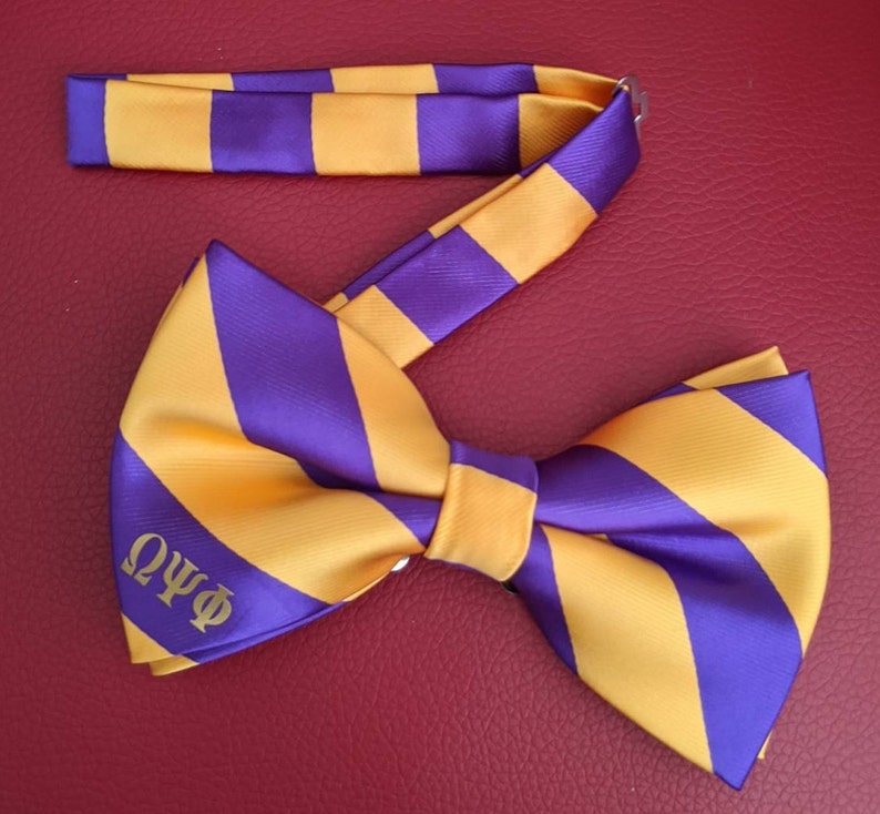 Striped Omega Pre-Tied Bow Tie inspired by Omega Psi Phi Fraternity, Inc 1911 image 1