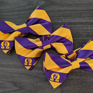 Striped Omega Pre-Tied Bow Tie inspired by Omega Psi Phi Fraternity, Inc 1911 image 3