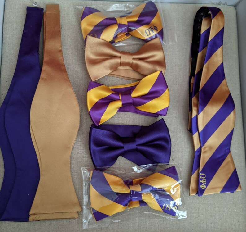 Striped Omega Pre-Tied Bow Tie inspired by Omega Psi Phi Fraternity, Inc 1911 image 5