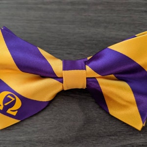 Striped Omega Pre-Tied Bow Tie inspired by Omega Psi Phi Fraternity, Inc 1911 image 2