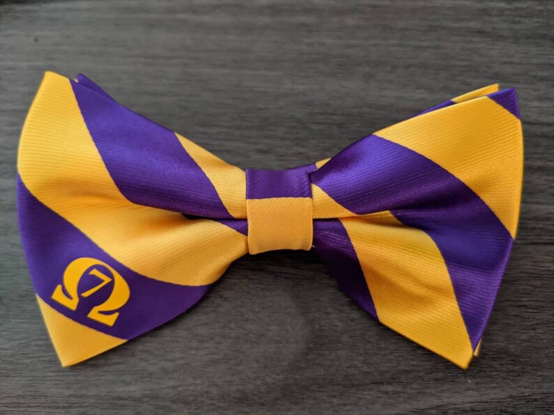 Striped Omega Pre-Tied Bow Tie inspired by Omega Psi Phi Fraternity, Inc 1911 image 2