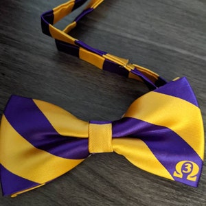 Striped Omega Pre-Tied Bow Tie inspired by Omega Psi Phi Fraternity, Inc 1911 image 4