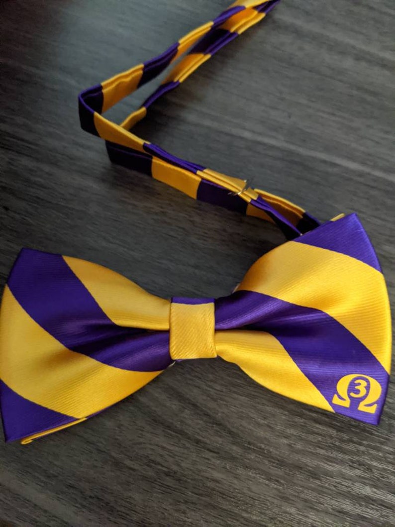 Striped Omega Pre-Tied Bow Tie inspired by Omega Psi Phi Fraternity, Inc 1911 image 4