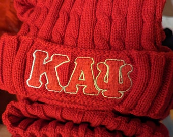 Red Cable Knit Kappa Skull Cap