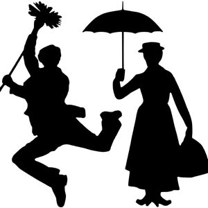 Mary Poppins and Bert Silhouette Vinyl Decal - Black, Red, Silver, White Disney Nanny Bert Jack
