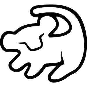 May include: Black and white line art illustration of a lion's head, a popular symbol from the Disney movie The Lion King.