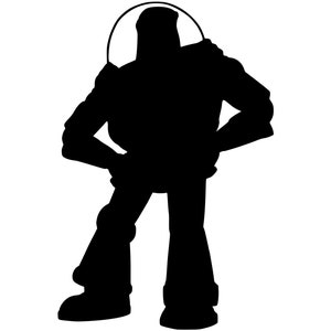 May include: Black silhouette of a cartoon robot with a space helmet. The robot is standing with its arms crossed and legs spread apart.