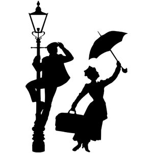 Mary Poppins 2 and Jack Silhouette Vinyl Decal - Black, Red, Silver, White Disney Nanny Bert Jack