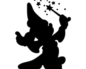Fantasia Mickey Sorcerer Silhouette Vinyl Decal - Black, Red, Silver, White