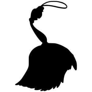 May include: A black silhouette of a decorative tassel with a loop at the top.
