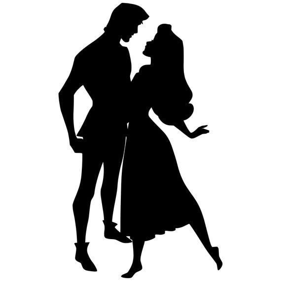 Sleeping Beauty and Prince Phillip Silhouette Vinyl Decal Black, Red,  Silver, White Mickey Disney Princess