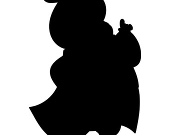 May include: Black silhouette of a person wearing a long coat and a hat. The person is standing with their right arm raised and their left hand in their pocket.