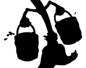 Fantasia  Broom and Buckets Mickey Sorcerer Silhouette Vinyl Decal - Black, Red, Silver, White