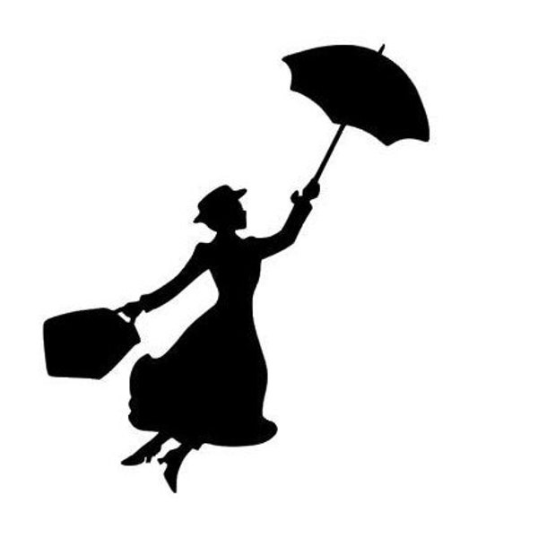 Mary Poppins Silhouette Vinyl Decal - Black, Red, Silver, White Disney Nanny Bert Jack
