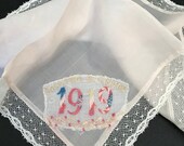 Antique Hankie, 1919 SOUVENIR DE FRANCE, Silk Souvenir Hankie in Blush Pink Silk Trimmed with Ivory French Valenciennes Lace