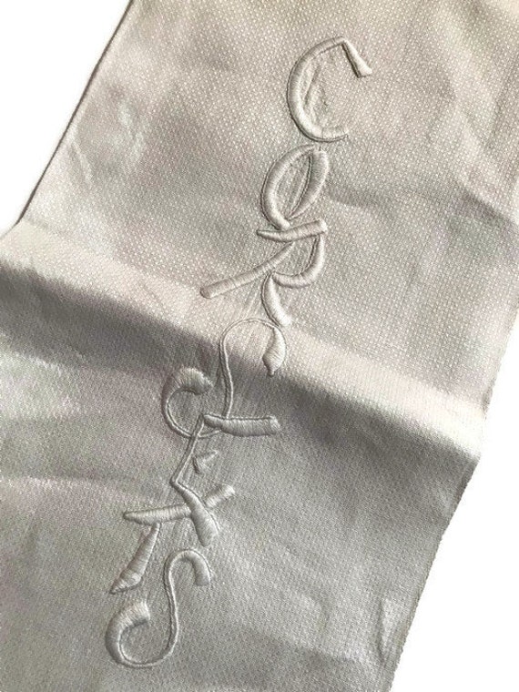Victorian Corset Bag, Huck Linen Embroidered Linge