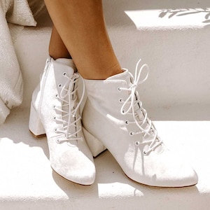 Ivory Velvet Wedding Boots, Ankle boots, wedding booties, lace up wedding boots, winter wedding, velvet boots, white boots, bridal boots image 4