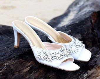 ladies white leather mules