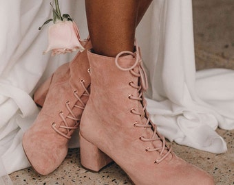 light pink suede booties