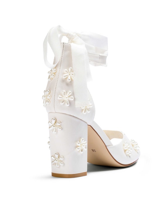 Pearl Flower Bridal Shoes Pearl Wedding Shoes With Ribbon 