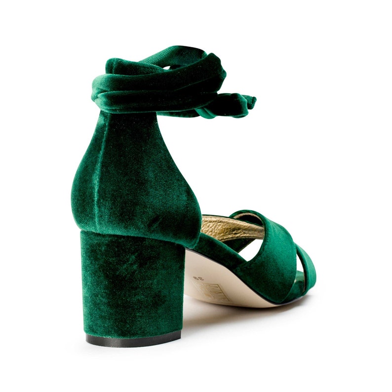 Emerald green wedding shoes, low heel bridal shoes, velvet wedding shoes, green wedding shoes, forest green bridal shoes image 9