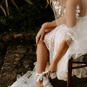 Pearl Flower Bridal Shoes, Low Block Heels, Pearl Wedding Shoes With Ribbon Ties, Pearl Peep Toes, Beaded Pearl Shoes, Ivory Wedding Heels image 5