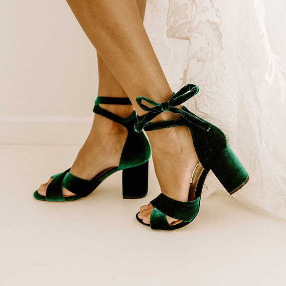 Zapatos boda de terciopelo verde zapatos de novia de tacón - Etsy España