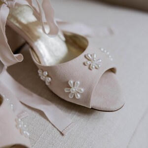 Block Heel Bridal Shoes, Pearl Wedding Shoes, Pearl Flower Bridal Shoes, Pearl Flower Block Heels Shoes, Low Heel Bridal Shoes, comfortable image 6