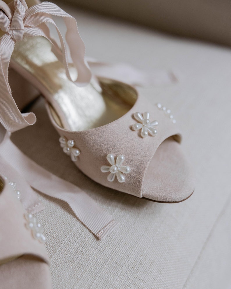 Block Heel Bridal Shoes, Pearl Wedding Shoes, Pearl Flower Bridal Shoes, Pearl Flower Block Heels Shoes, Low Heel Bridal Shoes, comfortable image 6